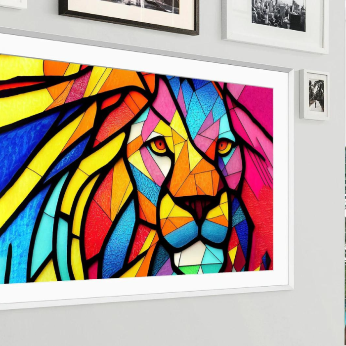 Samsung Frame TV Art | Stained Glass Lion Looking Fierce | Colorful, Abstract