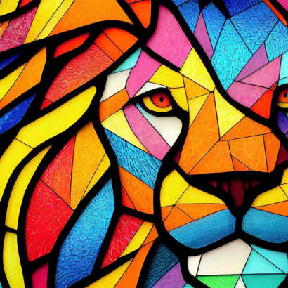Samsung Frame TV Art | Stained Glass Lion Looking Fierce | Colorful, Abstract